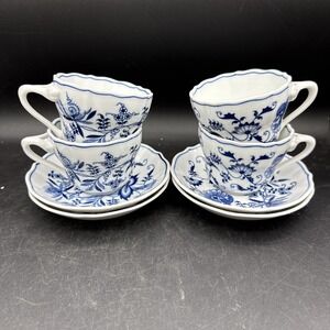Blue Danube Onion Tea Cups Set Of 4 Swirl Mark 3" Excellent &‎ Saucers
